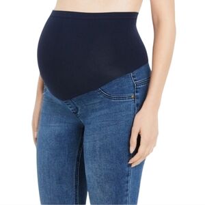 Indigo Blue Over the Belly Skinny Maternity Support Jeans Dark Wash Medium